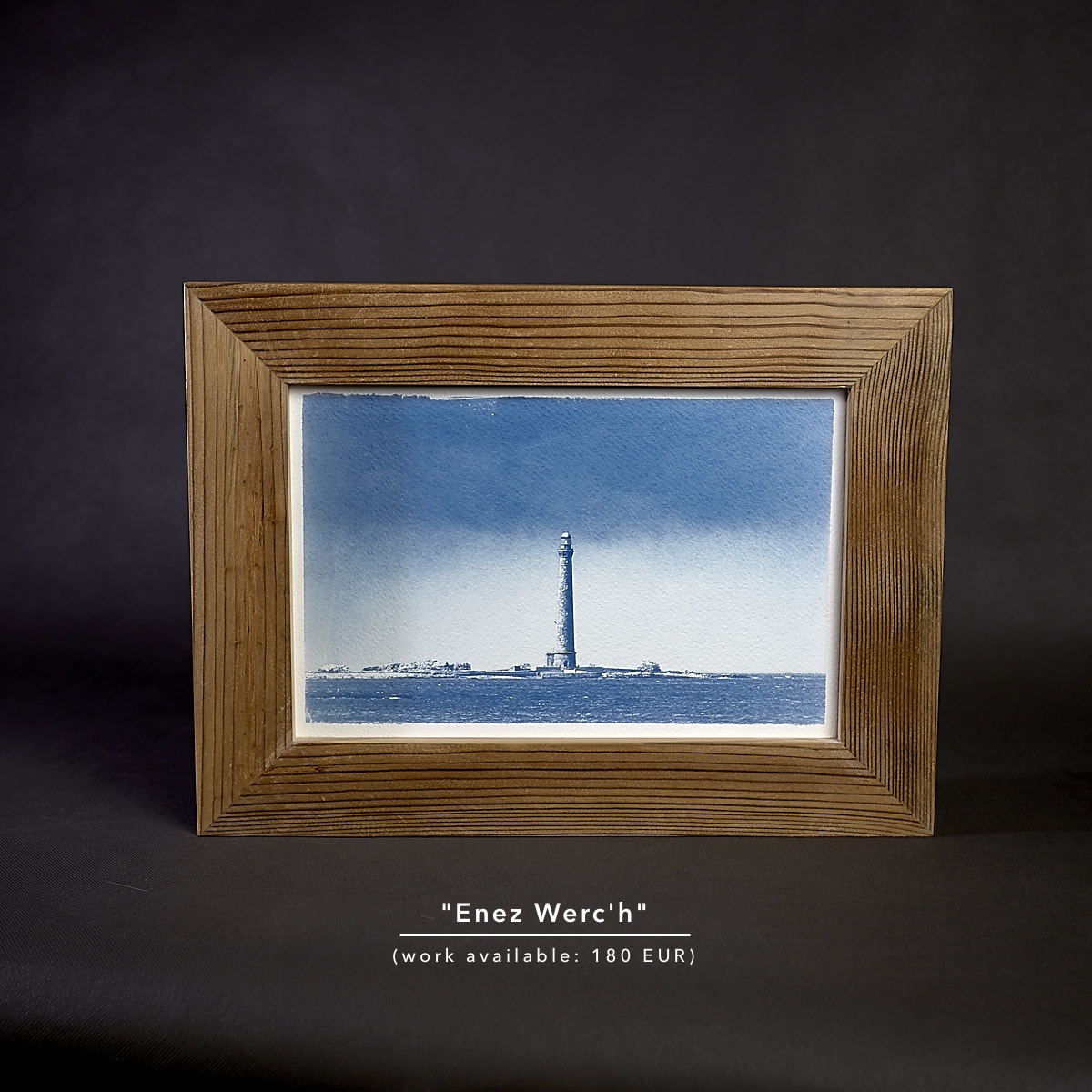 Cyanotype print on Fabriano paper in reclaimed wood frame.