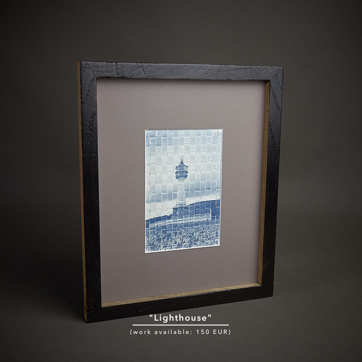 Cyanotype print on cut Canson paper in burnt oak frame.